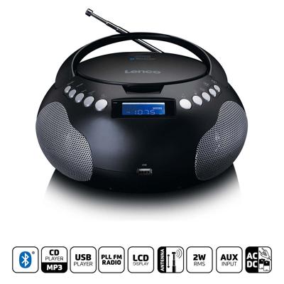 LENCO SCD-331BK - Draagbare Radio/CD/MP3 speler met USB en Bluetooth® - Radio op batterijen en lichtnet