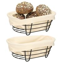 5Five - Broodmand Bistro - 2x stuks - metaal/stof - zwart/creme wit - 28 x 18 x 11 cm