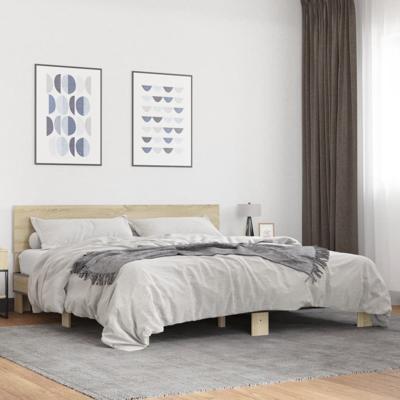 Bedframe bewerkt hout metaal sonoma eikenkleurig 200x200 cm