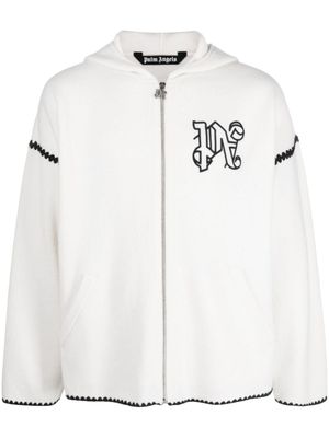 Palm Angels hoodie zippé à logo brodé - Blanc