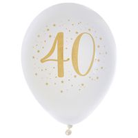 Santex verjaardag leeftijd ballonnen 40 jaar - 8x stuks - wit/goud - 23 cm - Feestartikelen   -