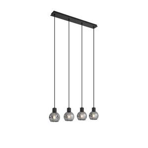 QAZQA Art Deco hanglamp zwart met smoke glas langwerpig 4-lichts -