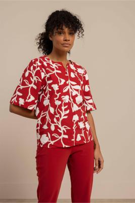 Studio Anneloes Cyra Flower Top 13659 T-shirt Korte Mouw 4013 Ruby Red/ecru