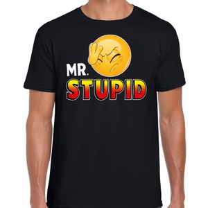 Funny emoticon t-shirt Mr.stupid zwart heren