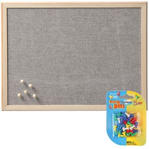 Prikbord incl. 25x punaises gekleurd - textiel - 40 x 60 cm - lichtgrijs