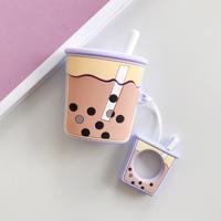 Draadloze oortelefoons schokbestendig parel melk thee siliconen beschermhoes voor Apple AirPods 1/2 (paars)