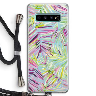 Tropical Palms Blue: Samsung Galaxy S10 Plus Transparant Hoesje met koord