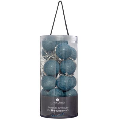 Lichtslinger/lichtsnoer met 20 decoratieve verlichte balletjes - blauw - 435 cm - stekker