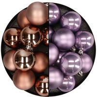 Kunststof kerstballen 6 cm - 24x stuks - bruin en lila paars - Kerstbal - thumbnail