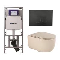 QeramiQ Dely Swirl Toiletset - 36.3x51.7cm - Geberit UP320 inbouwreservoir - met Burda frame - slim zitting - mat zwarte bedieningsplaat - ronde knoppen - beige 0701131/SW706188/SW1000770/SW1026259