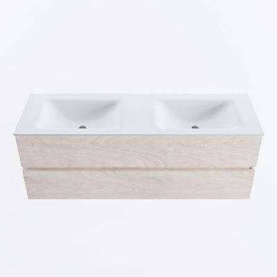 MONDIAZ VICA 140cm badmeubel onderkast Underlayment 2 lades. Wastafel CLOUD dubbel zonder kraangat, kleur Talc.