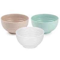 Plasticforte onbreekbaar servies kommetjes - 12x stuks - wit/beige/groen - kunststof - 13 x 7 cm