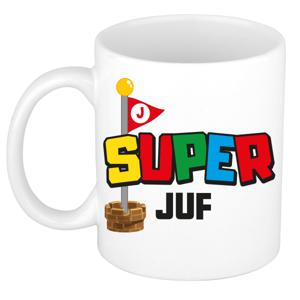 Cadeau koffie/thee mok voor Juf/mentor - wit - super Juf/mentor - keramiek - 300 ml