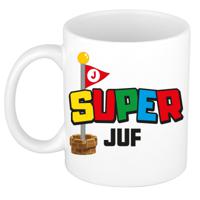 Cadeau koffie/thee mok voor Juf/mentor - wit - super Juf/mentor - keramiek - 300 ml   -