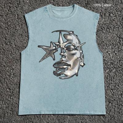 Bon&Bon Men's Pentagram Graphic Sleeveless Top | Cotton Loose Fit Tank Baby Blue / L