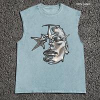 Bon&Bon Men's Pentagram Graphic Sleeveless Top | Cotton Loose Fit Tank Baby Blue / L