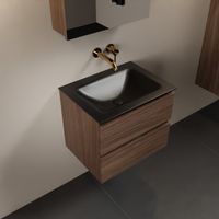 MONDIAZ AIVY 60cm badmeubel Mocha, wastafel Urban solid surface midden zonder kraangat met spiegelkast (AI-351111URBAN-NO - AI-M60MOMI - AI-C60MOMI) - thumbnail