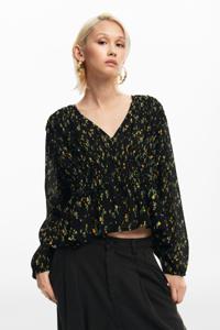 Bloes met bloemenprint - BLACK - M