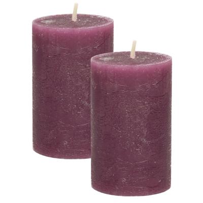 Atmosphera Stompkaars - 2x - bordeaux rood - 5 x 8 cm - klein rustiek model - cilinderkaars - kaars