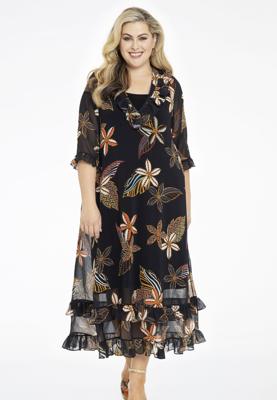 Yoek Jurk met ruches MAYFLOWER | Zwart | Maat 54/56