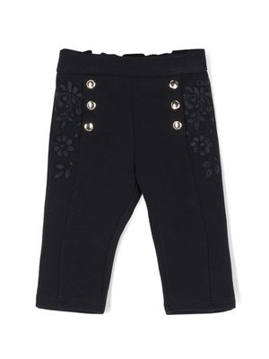 Chloé Kids pantalon taille haute à fleurs brodées - Bleu