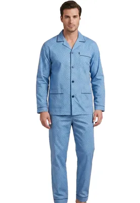 Gentlemen flanellen heren pyjama - Geruwd - Lichtblauw - Warme winter pyjama - 58 - 58