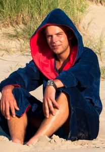 Marineblauwe badjas met capuchon - Xl-XXL