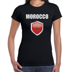 Marokko landen supporter t-shirt met Marokkaanse vlag schild zwart dames 2XL  -