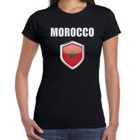 Marokko landen supporter t-shirt met Marokkaanse vlag schild zwart dames 2XL  - - thumbnail