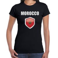 Marokko landen supporter t-shirt met Marokkaanse vlag schild zwart dames 2XL  -