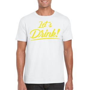 Bellatio Decorations Verkleed T-shirt voor heren - lets drink - wit - geel glitters - glamour 2XL  -