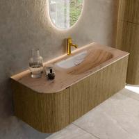 Badmeubel Mondiaz Kurve-Dlux | 115 cm | Meubelkleur Dusk | Wastafelkleur Arena | Solid surface | Wasbak rechter zijde spoelbak | 1 kraangat