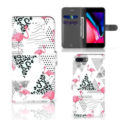 Apple iPhone 7 Plus | 8 Plus | Telefoonhoesje | Met pasjeshouder | Flamingo Triangle