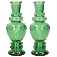 Kaarsen kandelaar Venice - 2x - gekleurd glas - helder groen - D5,7 x H15 cm - kaars kandelaars