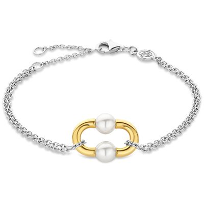 TI SENTO-Milano 23014YP Armband zilver-zoetwaterparel goud-en zilverkleurig-wit 16-20 cm