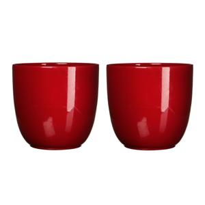 Mica Decorations Plantenpot - 2x stuks - rood - keramiek - 19 x 18 cm