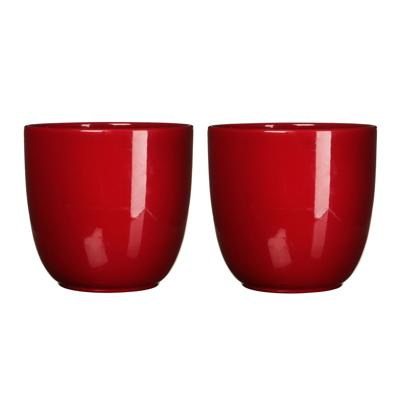 Mica Decorations Plantenpot - 2x stuks - rood - keramiek - 19 x 18 cm