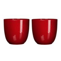 Mica Decorations Plantenpot - 2x stuks - rood - keramiek - 19 x 18 cm
