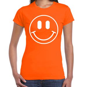 Verkleed T-shirt voor dames - smiley - oranje - carnaval - foute party - feestkleding