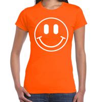 Verkleed T-shirt voor dames - smiley - oranje - carnaval - foute party - feestkleding - thumbnail