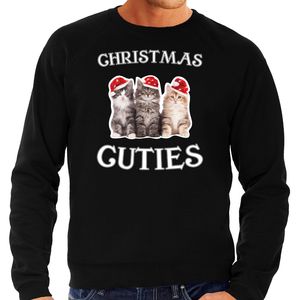 Kitten kersttrui / outfit Christmas cuties zwart voor heren