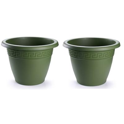 Plasticforte Plantenpot - 3x stuks - donkergroen - 25x19 cm - bloempot - kunststof - rond