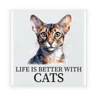 Cadeau tegel kattenliefhebber - Oosterse Korthaar kat/poes - keramiek - waterverf - 15 cm