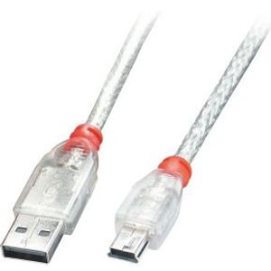 Lindy 41783 2m USB A Mini-USB B Transparant USB-kabel