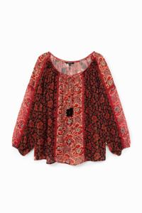 Loose fit blouse met boothals en bloemen - RED - XL
