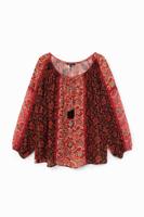 Loose fit blouse met boothals en bloemen - RED - XL Loose fit blouse met boothals en bloemen - RED - XL