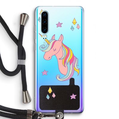 Roze eenhoorn: Huawei P30 Transparant Hoesje met koord