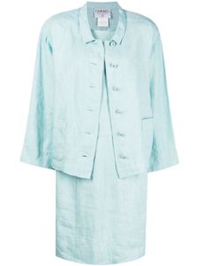 CHANEL Pre-Owned ensemble robe-blazer en lin à boutons CC (années 1996) - Bleu