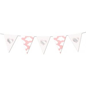 Baby geboren vlaggetjes - Vlaggenlijn hartje geboorte meisje - 10 meter - roze - kunststof
