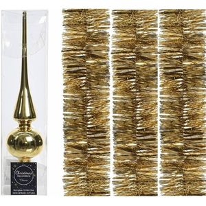 Gouden kerstversiering/kerstdecoratie set piek en 3x folie slingers 270 cm - Kerstslingers